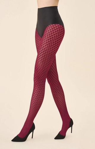 1233 Cherie Gabriella Strumpfhose 60 den Burgunderrot - Herzmuster, 3D