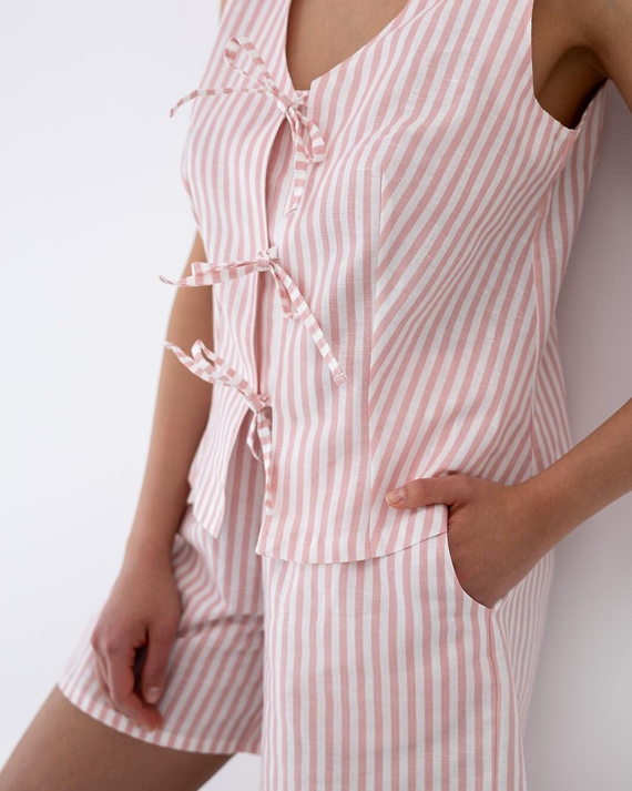 Pyjama Felicity Sensis weiß-rosa Leinen Baumwolle Streifen