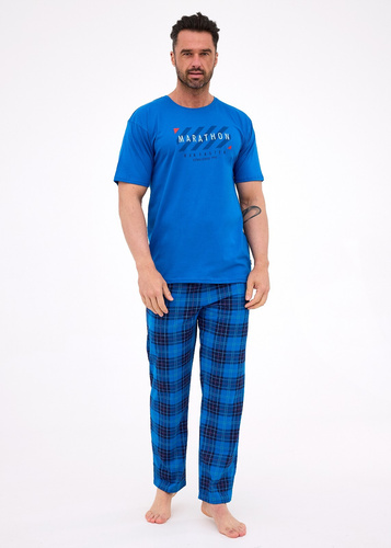 134/303 Marathon 3 Cornette kobaltfarbener Herren-Baumwollpyjama – kurze Ärmel, bequemes Set
