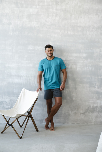 Stefano Herren Kurzarm-Pyjama, Shorts Italian Fashion - marine/dunkel melange