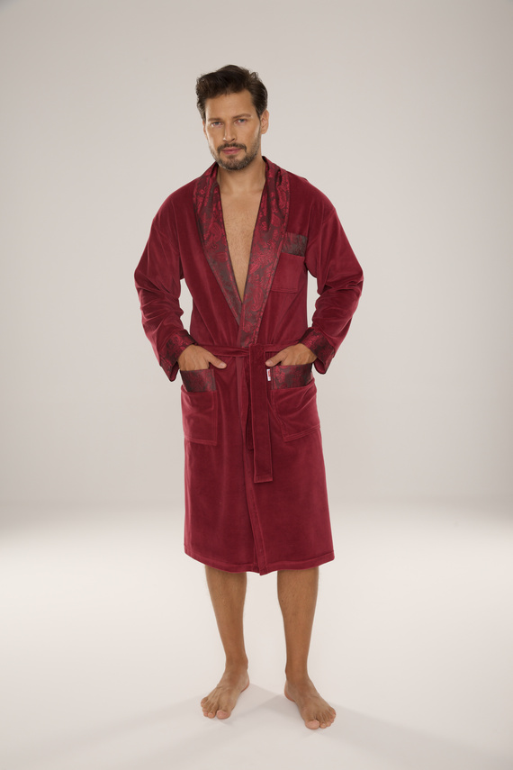 868 Edler Herren-Bademantel aus Velours De Lafense - elegant, weich, hochwertig, bordeauxrot