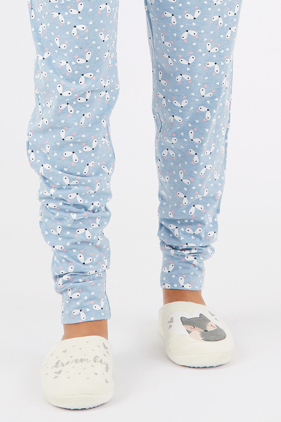 Fixy Sorbetto ecru – warme Damenhausschuhe mit rutschfester Sohle und Aufdruck