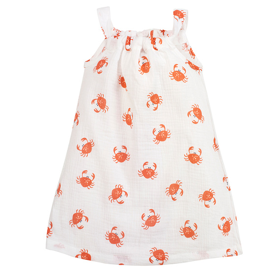 Krabbenkleid aus ecrufarbenem Pinocchio-Musselin mit Krabbenprint