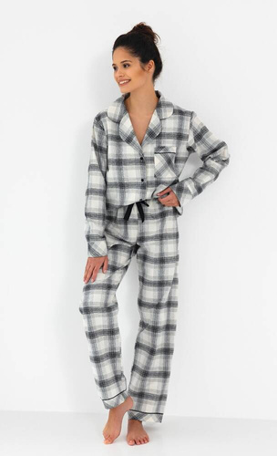 Cressida Damen-Pyjama Flannel Sensis - grau-creme