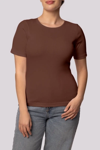 Geripptes Mona-Damen-T-Shirt mit Streifen, Schokolade