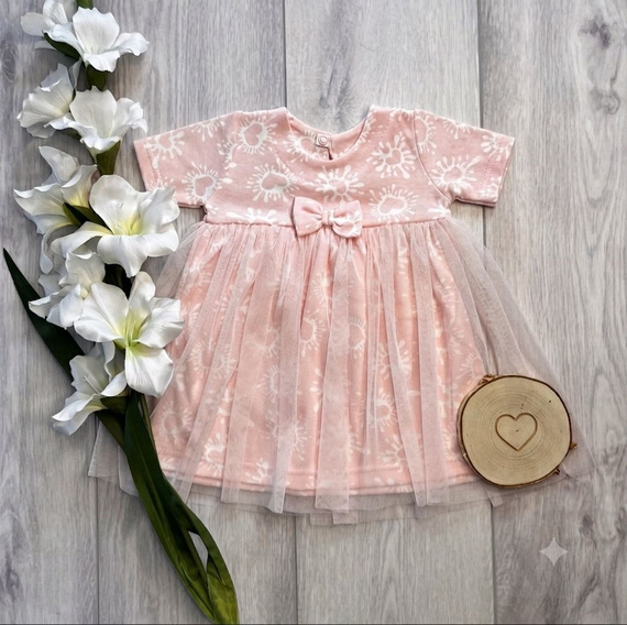 Sukienko-Body mit Tüll Mamatti SB16301 Rosa Kurzarm für Mädchen