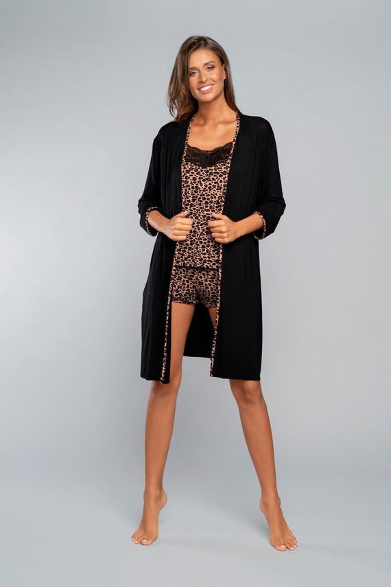 Eila Bademantel Italian Fashion 3/4 Ärmel - Leopardenmuster