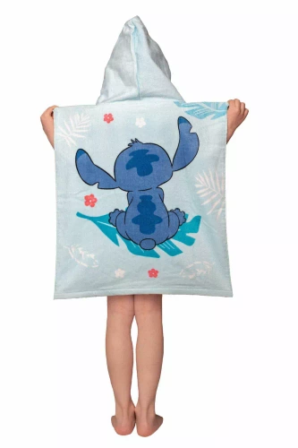 Jf24 Lilo und Stitch Kinderponcho Blau Kapuzenhandtuch Disney Für den Pool, Strand, Bad Jerry Fabrics