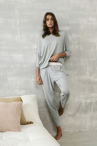 Style Damen 3/4 Ärmel Set, Länge.italienische Mode Melange-Hose