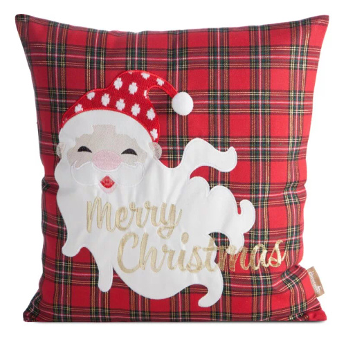 Chp 165 Eurofirany Weihnachtskissenbezug – rotes Karomuster mit Weihnachtsmann und Aufschrift