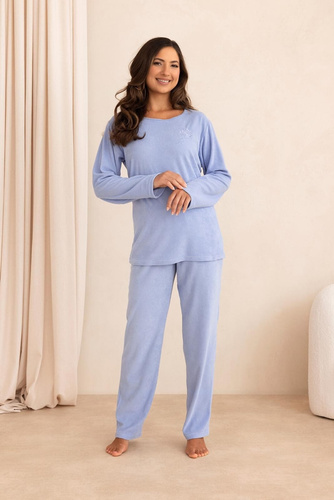 Regina 4023 Frottee Warmer Damen-Schlafanzug 80% Baumwolle Langarm Blau