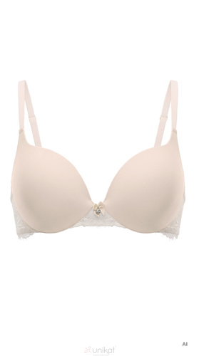 Unikat Zelia Push Up BH Beige Glatt mit Spitze und Bügeln