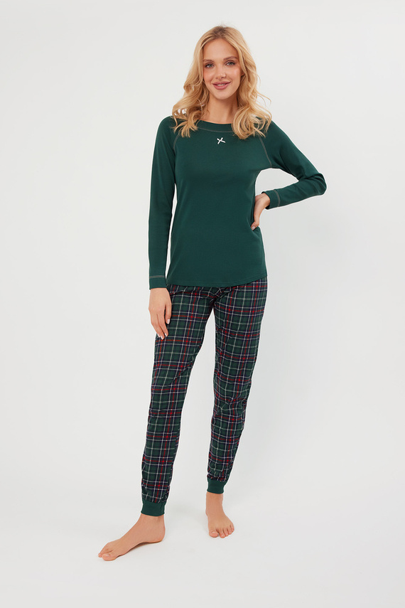 Foggia Damen Schlafanzug langarm, lange Hose Italian Fashion - grün/print