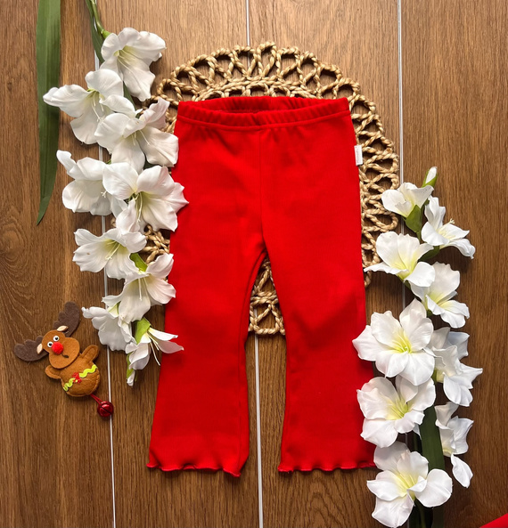 Mamatti LJ814 Rote Mädchen-Leggings, gerippte Baumwoll-Flared Pants