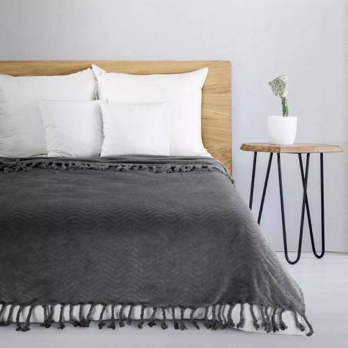 Emma Blanket Tagesdecke mit Fransen, Euro-Vorhänge, Stahl