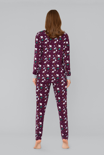 Ava Damen-Schlafanzug mit langen Ärmeln und Hose Italian Fashion- print burgundy 