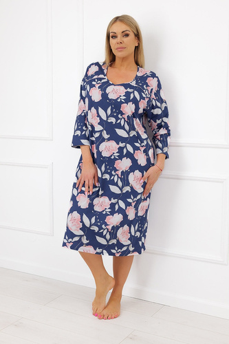 Nachthemd Italian Fashion Ardizja 100% Baumwolle Blumen 3/4-Arm
