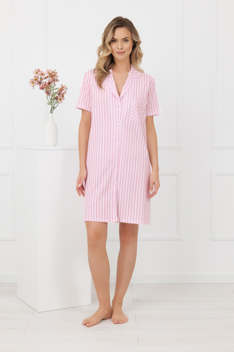 Damen Nachthemd Genna Italian Fashion 100% Baumwolle Streifen kurzarm