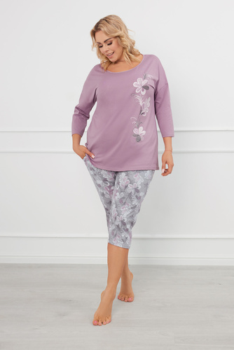 Ibena Damen 3/4 Ärmel Schlafanzug, 3/4 Hose Italian Fashion - heather/print