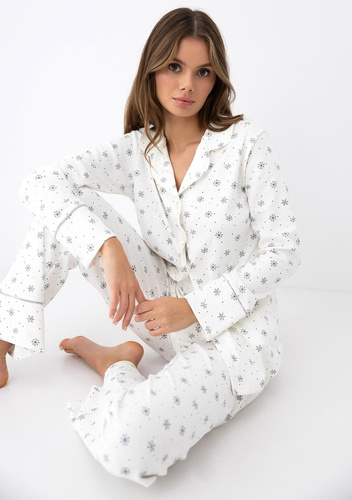 Damen-Pyjama Sensis Monroe zum Knöpfen 100% Baumwolle Interlock Schneeflocken