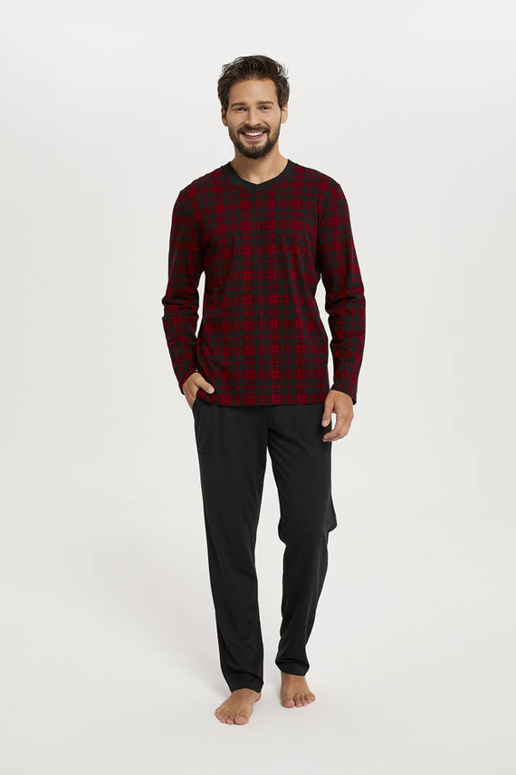 Elijah Herren Schlafanzug und Hose mit langen Ärmeln Italian Fashion - print/schwarz