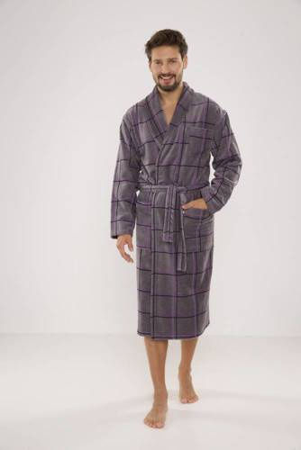 803 / 819 Twin Forex Frottee-Morgenmantel für Herren - grau mit lila Karos (grau kariert)