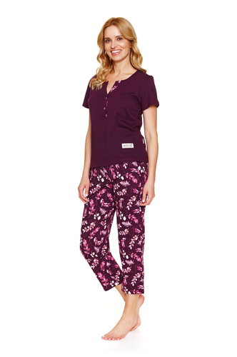 Doctor Nap 7267 – Baumwollpyjama für Damen in großen Größen | Polnische Produktion, 100 % Baumwolle – Burgunderrot