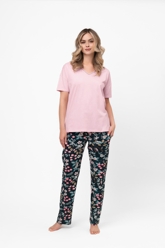 Damen Baumwollpyjama Marisal - kurze Ärmel, lange Hose Italian Fashion