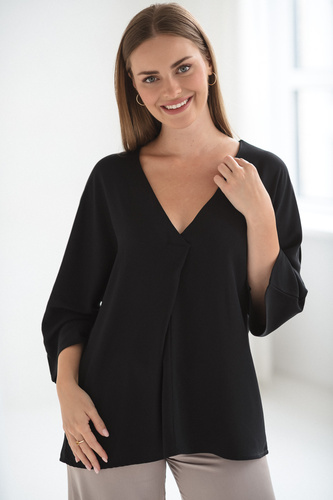 Mamafullness Umstands-Stillbluse Milk&Love, schwarz – Viskose, 3/4-Ärmel, Übergröße