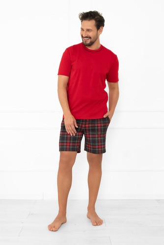 Rusoli Herren Schlafanzug Italian Fashion rot - kariert Baumwolle kurz bequem