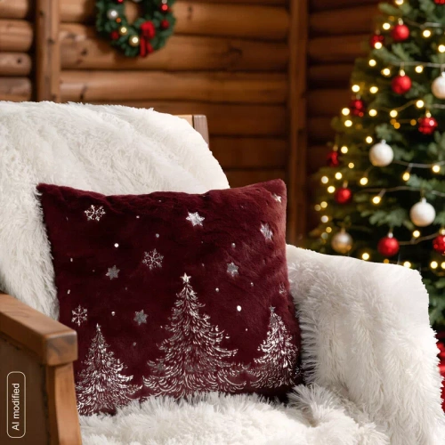 CHP308 Eurofirany Weihnachtskissenbezug 45x45 mit 3D-Pailletten Sternen beige