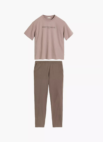 Atlantic NLP-516 Damen-Pyjama 100% Baumwolle Kurzarm Lange Hose rosa-beige