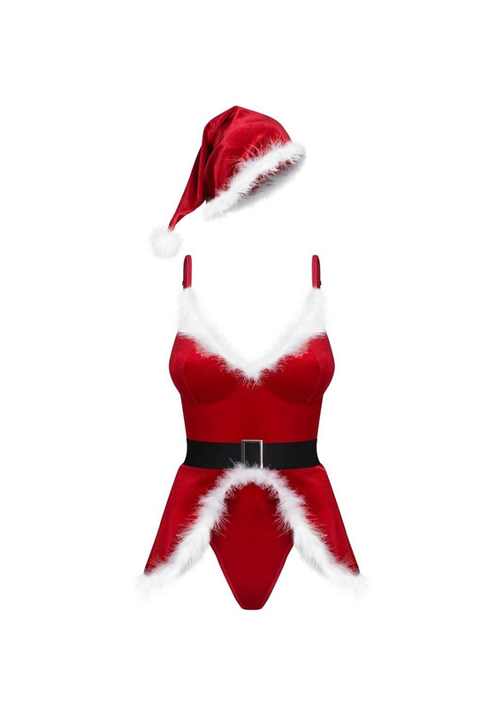 Obsessive Hot Santa Rotes Weihnachtskostüm Body mit Gürtel und Mütze