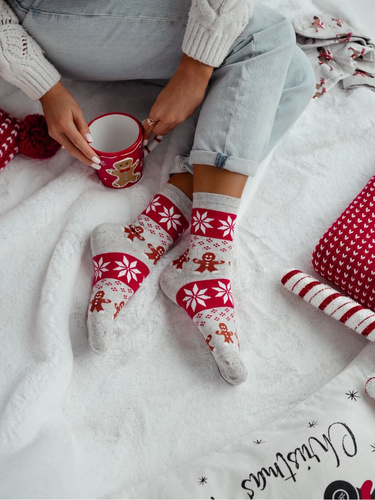 1283-040 Milena Cookies Socken – Damen-Weihnachtssocken mit Keksmotiv, Hellmeliert