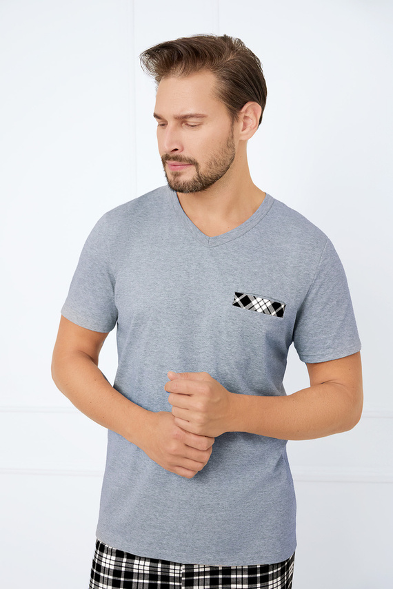 Klark Herren Kurzarm-Pyjama, Shorts Italian Fashion - melange/print