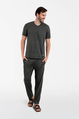 Akord Herren Kurzarm-Pyjama, lange Hose Italienische Mode - c.melanż
