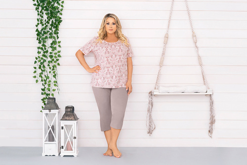 Kalmia Damen Schlafanzug kurzarm, 3/4 Hose Italienischer Mode-Druck 