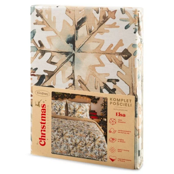 Weihnachtsbettwäsche Elsa Eurofirany beige 100% Baumwolle mit Reißverschluss