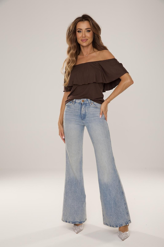 Bluse Hiszpanka De Lafense 060 Paloma leicht sommerlich mit Volant – schokoladenbraun