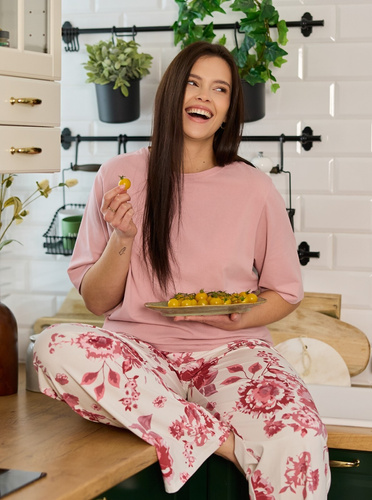 Damen-Pyjama Mefemi by Nipplex Elara PW83 aus Baumwolle, lange Hose, rosa