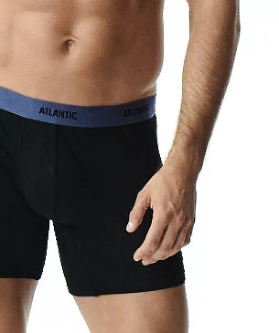 Herrenboxershorts Atlantic 3MH-0177 A3 3er-Pack schwarz-denim – aus Baumwolle, lange Beinlänge