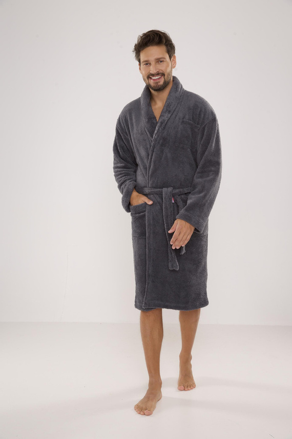811 De Lafense Herren Plüsch-Bademantel - grau