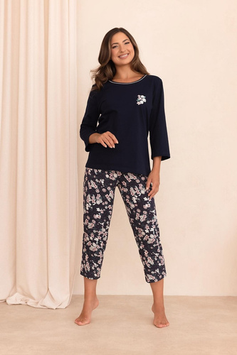 Regina 744 3/4 Damen Pyjama 100% Baumwolle 7/8 Hose