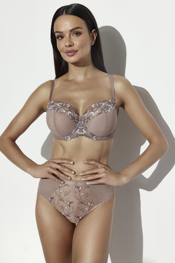 Ava 2273 Mocha Mousse Damen klassische bestickte Slips mit Netz