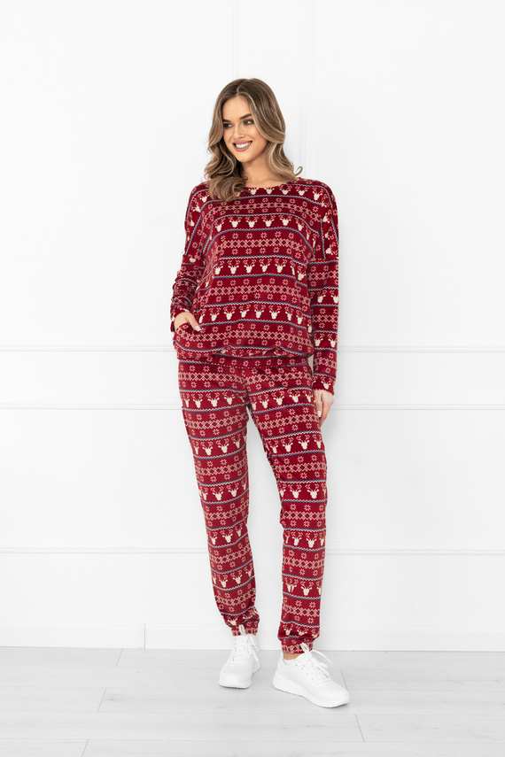 Damenset Navara - Fleeceset in weihnachtlichem Muster mit Rentieren Italian Fashion - burgundy