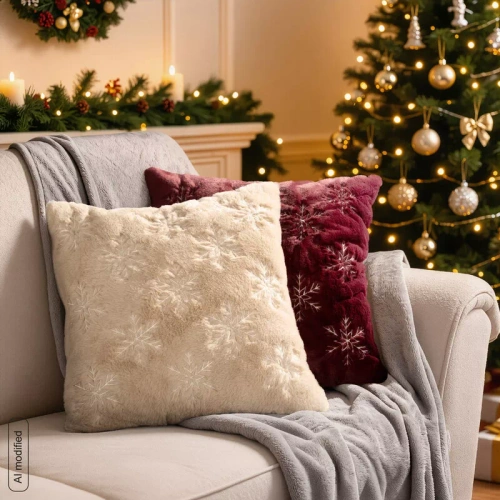 CHP308 Eurofirany Weihnachtskissenbezug 45x45 mit 3D-Pailletten Sternen beige