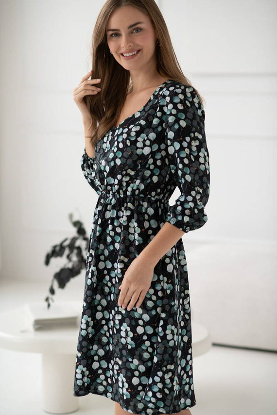 Lovely Dress Midi Umstands- und Stillkleid mit 3/4 Ärmeln Milk&Love mit Eukalyptusblättern