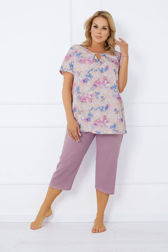 Inger Damen Schlafanzug kurzarm, 3/4 Hose Italian Fashion - print/heather
