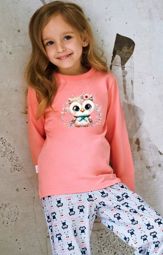 3486, 3487 Emma Taro Mädchenpyjama Aprikose – Baumwolle, bedruckt, gemusterte Hose