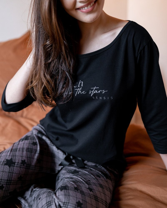Sensis Reach For The Stars Damenpyjama – schwarzbraun